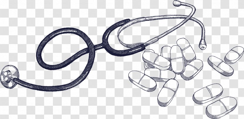 Drawing Stethoscope Medicine - Black And White - Stethescope Transparent PNG