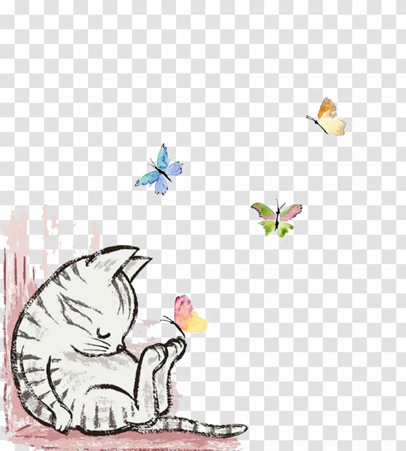 American Shorthair Kitten Drawing Illustration - Cartoon Cat Wall Painting Transparent PNG