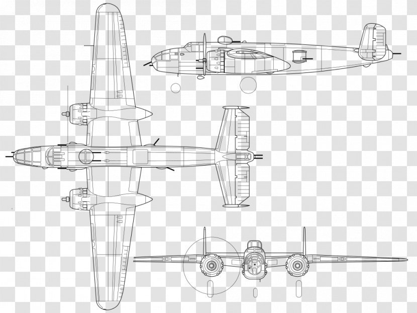 Airplane North American B-25 Mitchell Aircraft Line Art Drawing - Engine Transparent PNG