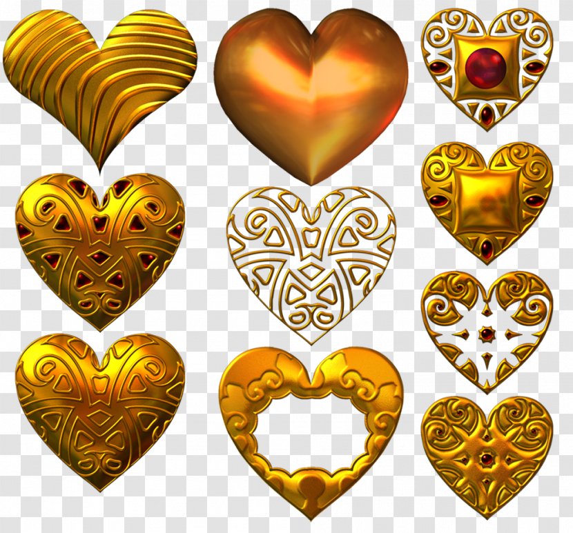 Heart Metal Clip Art - Gold - Golden Transparent PNG