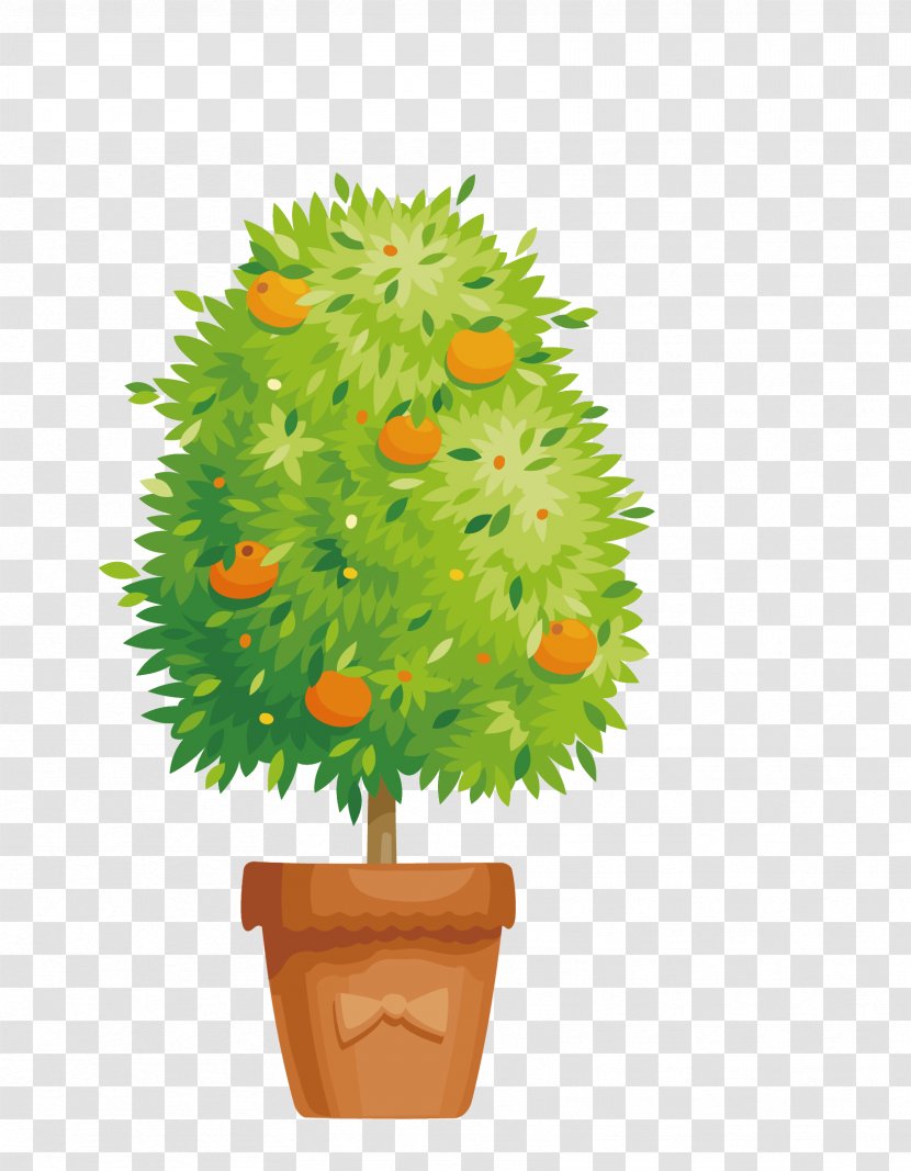 Garden Flowerpot Illustration - Flower - Vector Cartoon Green Persimmon Tree Transparent PNG