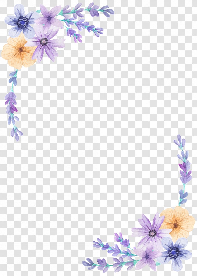 Borders And Frames Clip Art Floral Design Watercolor Painting - Violet Transparent PNG