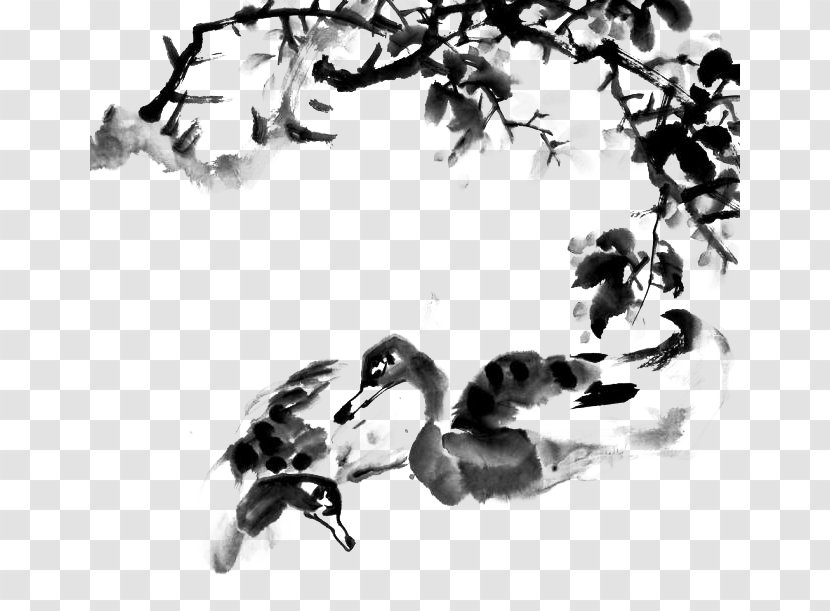 Mandarin Duck Ink Wash Painting - Water Bird Transparent PNG