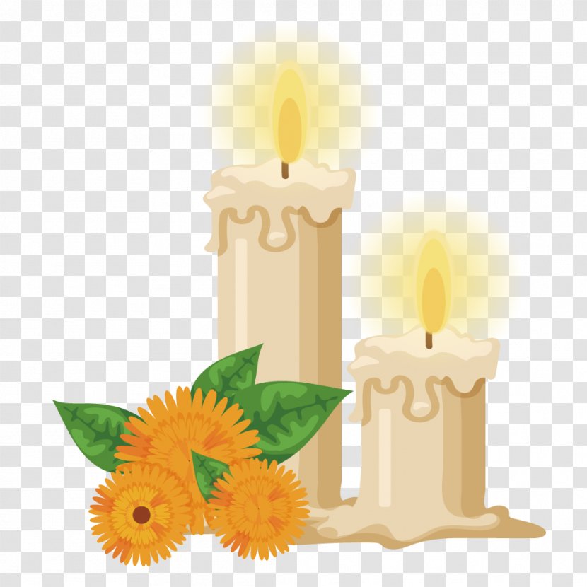 Flower Candle - Flame - Vector With Flowers Transparent PNG