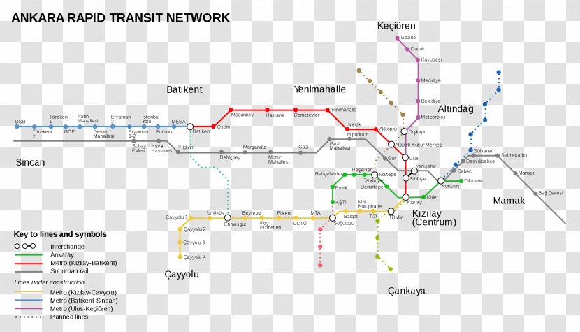 Ankara Metro Rapid Transit Bus Train - Map - Fined Transparent PNG