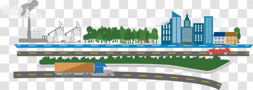 Cartoon - Silhouette - Vector Urban Road Scenery Transparent PNG