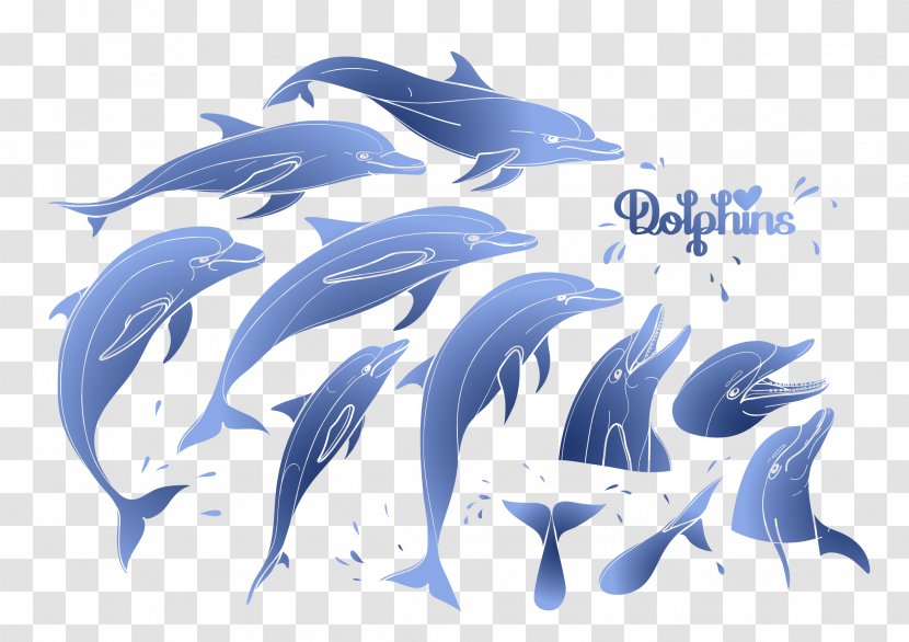 Dolphin Royalty-free Clip Art - Aquatic Animal - Blue Hand-painted Dolphins Transparent PNG