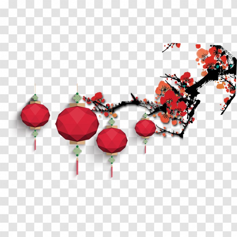 Plum Blossom Lantern Lunar New Year - Christmas Decoration - Decorative Material Transparent PNG