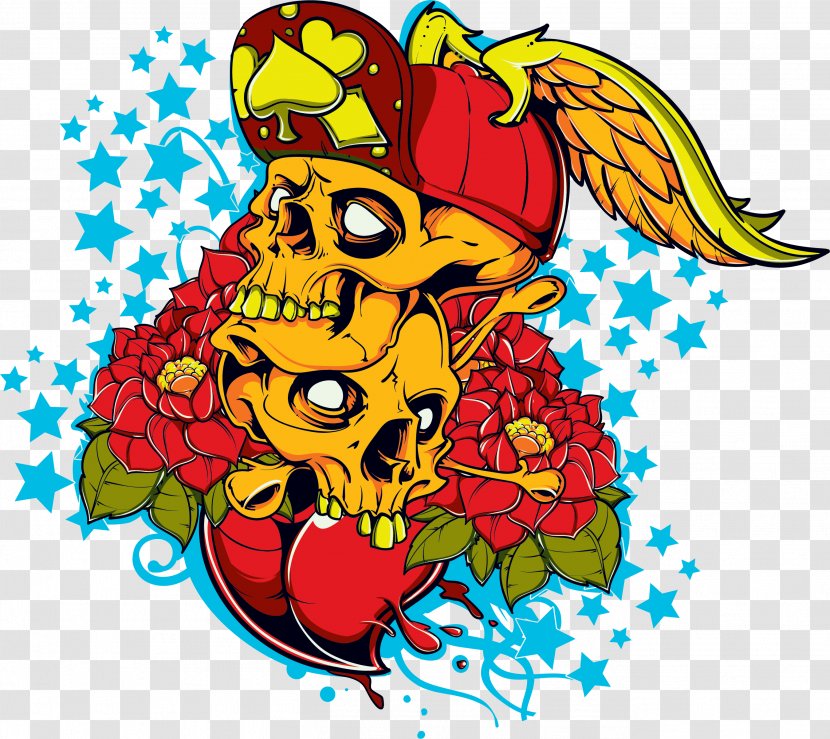 T-shirt Skull - Photography - Red Flowers Illustration Transparent PNG