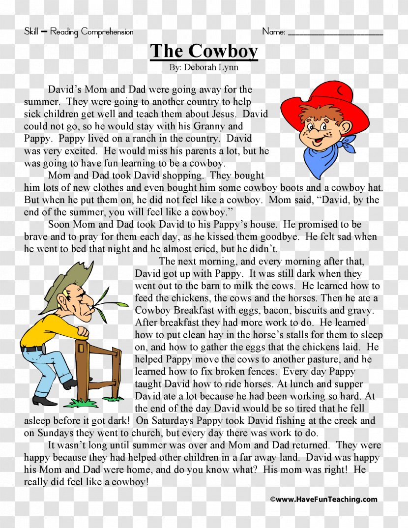 Reading Comprehension Fifth Grade Third Sixth Short Story - Fourth Transparent PNG