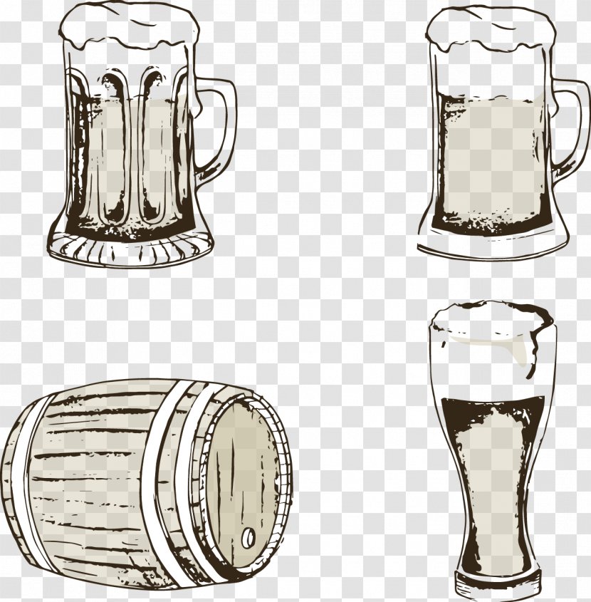 Beer Drink Mason Jar Pitcher Artisau Garagardotegi - Vector Painted Three Cups Of And A Wooden Cask Transparent PNG