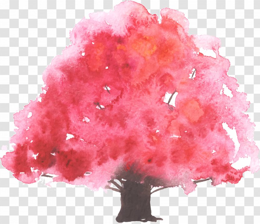 Poster Cherry Blossom Illustration - Painting - Cartoon Pink Tree Trees Transparent PNG