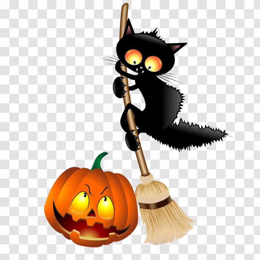 Black Cat Kitten Clip Art - Fictional Character - Happy Halloween! Transparent PNG
