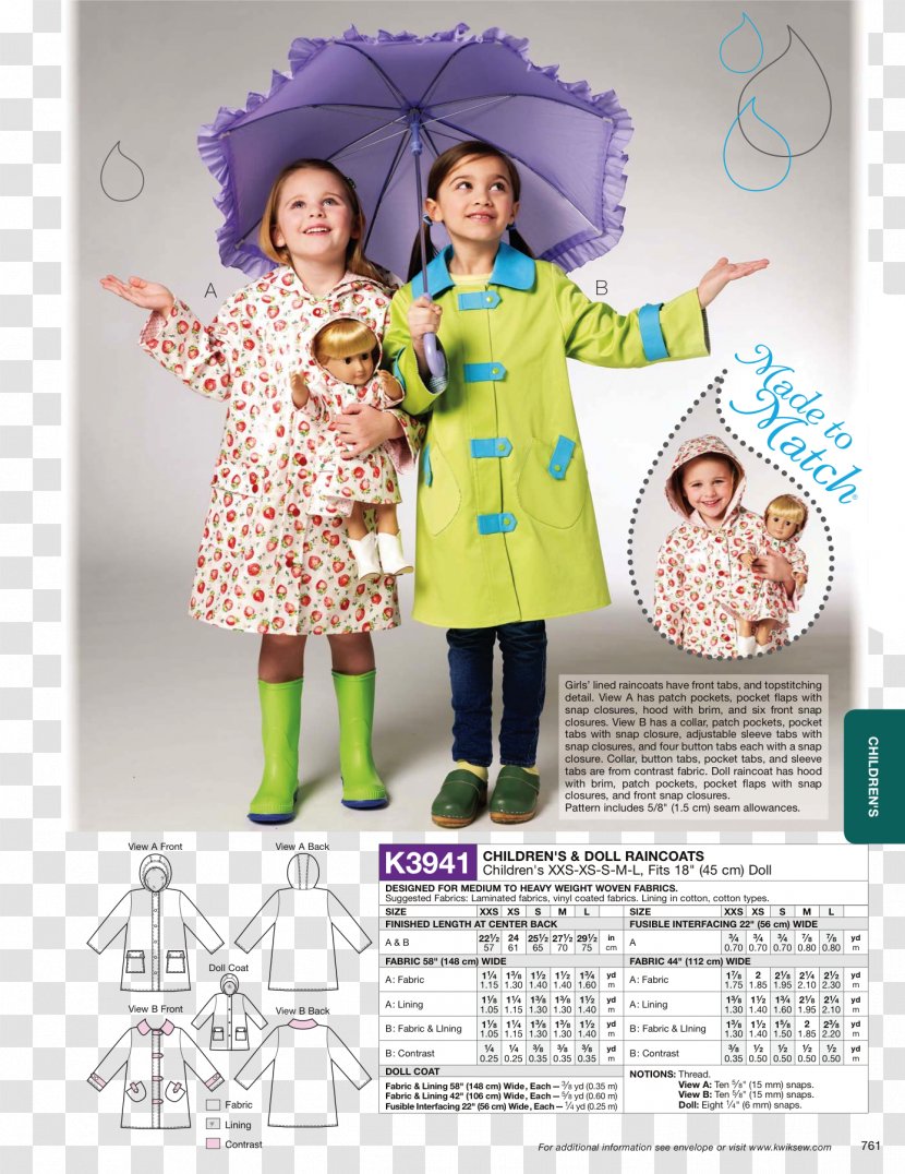 Sewing Ruffle Raincoat Outerwear Pattern - Doll Transparent PNG