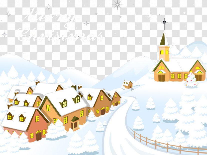 Santa Claus Christmas Tree New Years Day - Winter Snow Village To Pull The Picture Material Free Transparent PNG