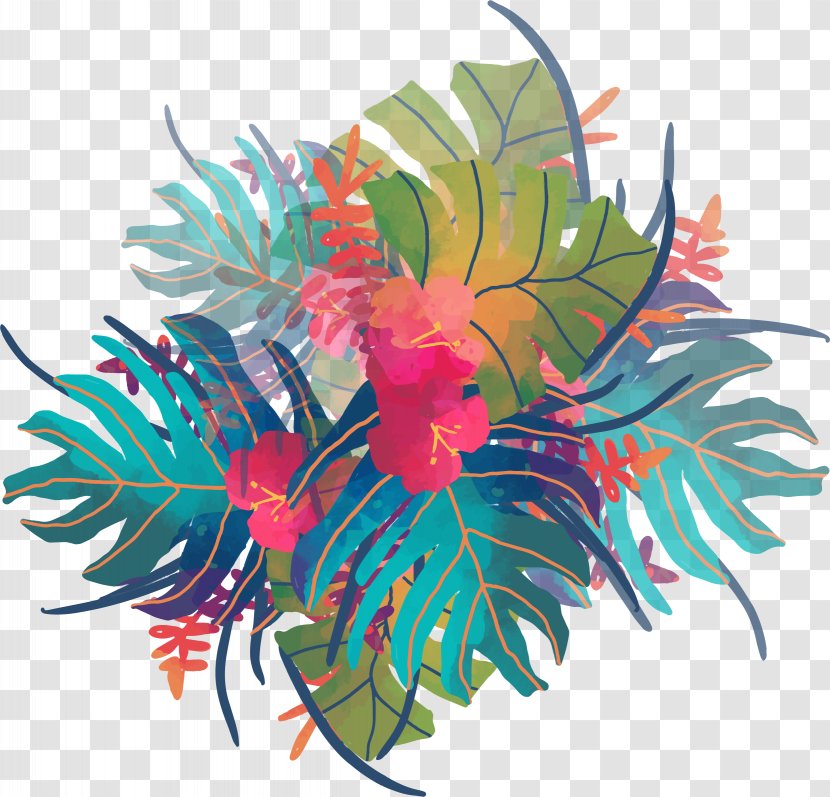 Watercolor Painting Tropics - Aquarium Decor - Tropical Plants Transparent PNG