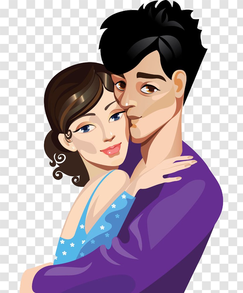 Cartoon Echtpaar Hug Illustration - Frame - Couple Transparent PNG