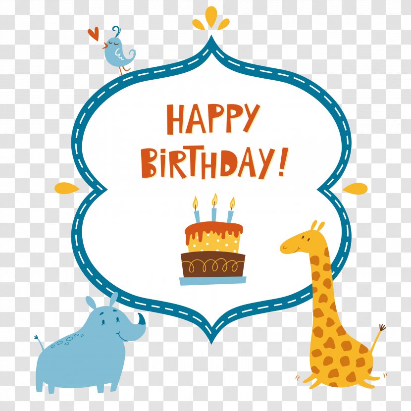 Birthday Cake Greeting Card Happy To You - Valentines Day - Vector Hippo Giraffe Transparent PNG