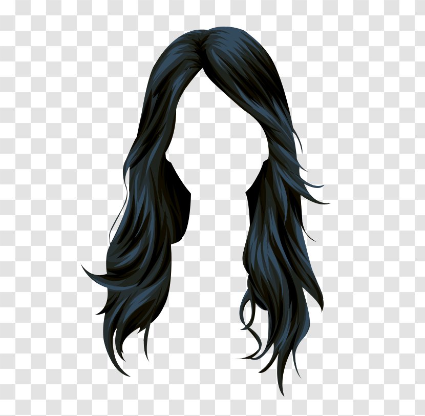 Stardoll Black Hair Wig Long - Coloring - Vector Transparent PNG