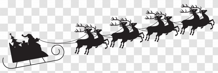 Santa Claus Reindeer Christmas Clip Art - Sled - Sleigh Silhouette Cliparts Transparent PNG