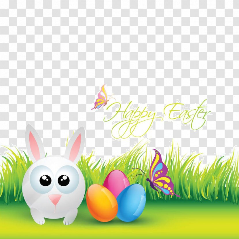 Easter Bunny Egg Illustration - Cartoon Rabbit Bush Transparent PNG