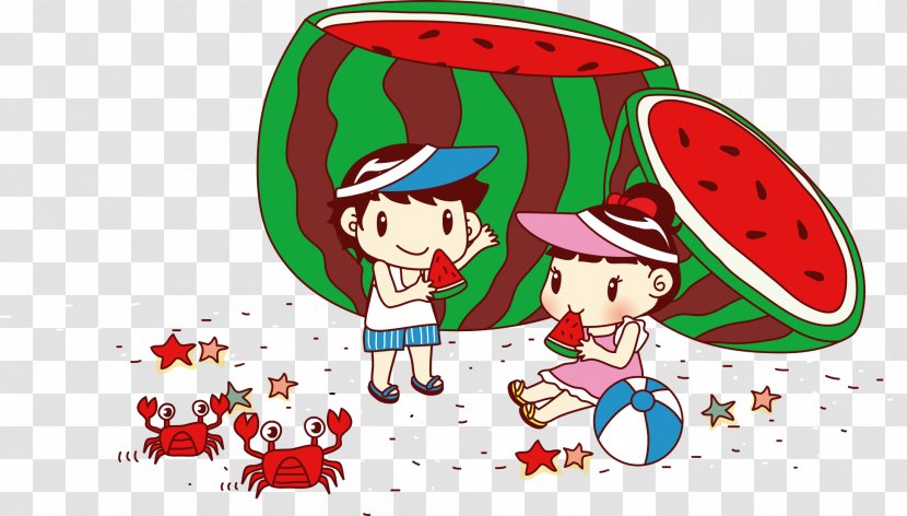 Beach Illustration - Watermelon Edge Of Children Transparent PNG