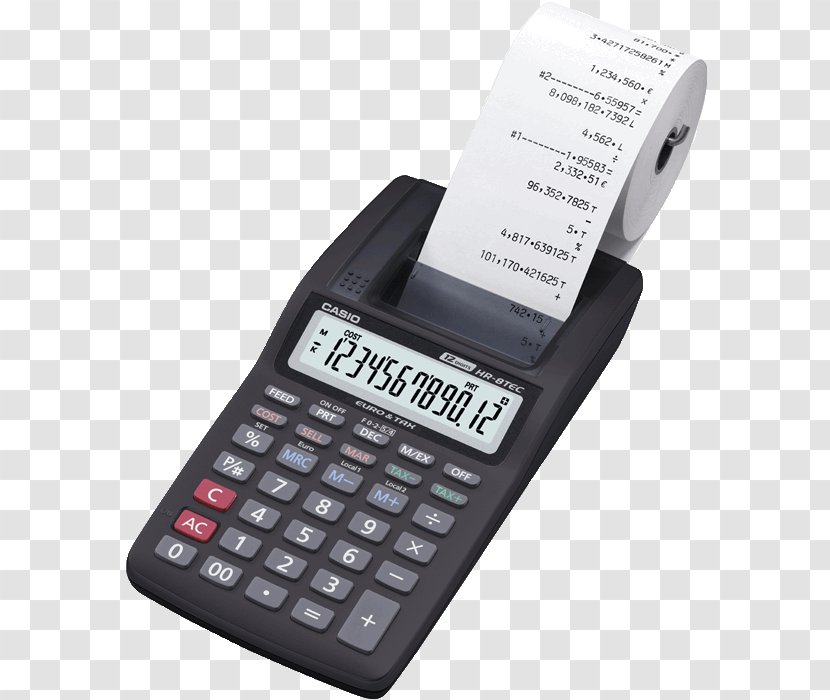 Casio HR-8TM Mini-Print Calculator 12-digit Black HR-8TEC-W-E SL-300VER - Office Equipment Transparent PNG