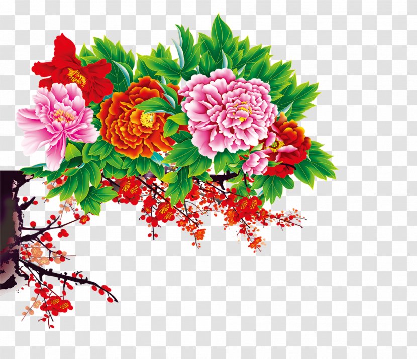 Flower Bouquet Chinese Zodiac Pattern - Floral Design - Peony Transparent PNG