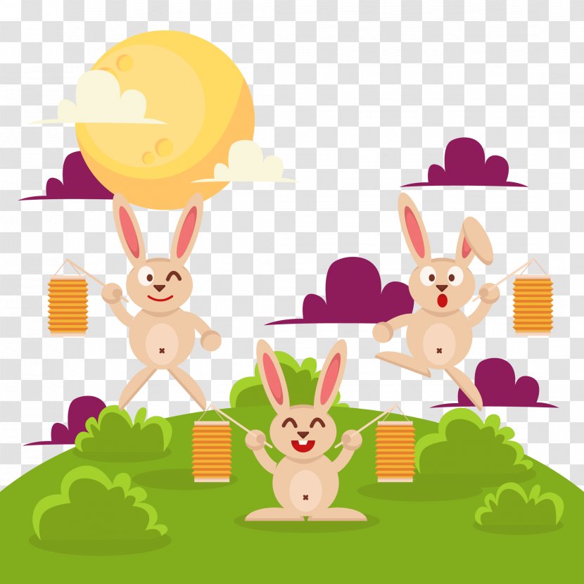 Easter Bunny Moon Rabbit Mid-Autumn Festival - Midautumn - Mid Autumn Pull Free Download Transparent PNG