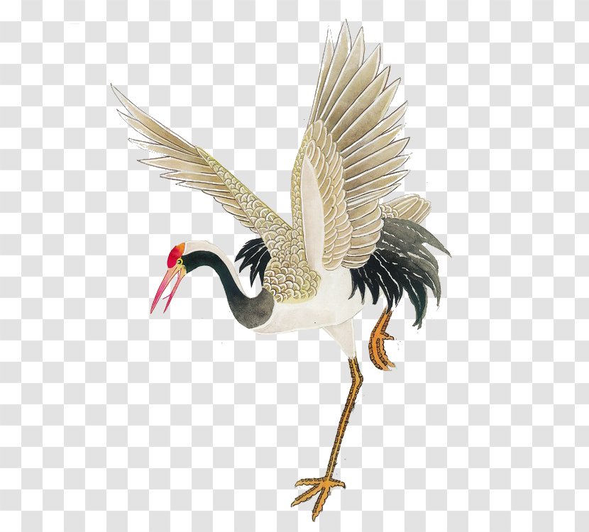 Painting Red-crowned Crane - Chinoiserie - Bird Transparent PNG
