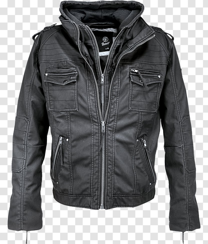 Hoodie Leather Jacket Coat Clothing - Brandit Textil Gmbh - Military Black Transparent PNG