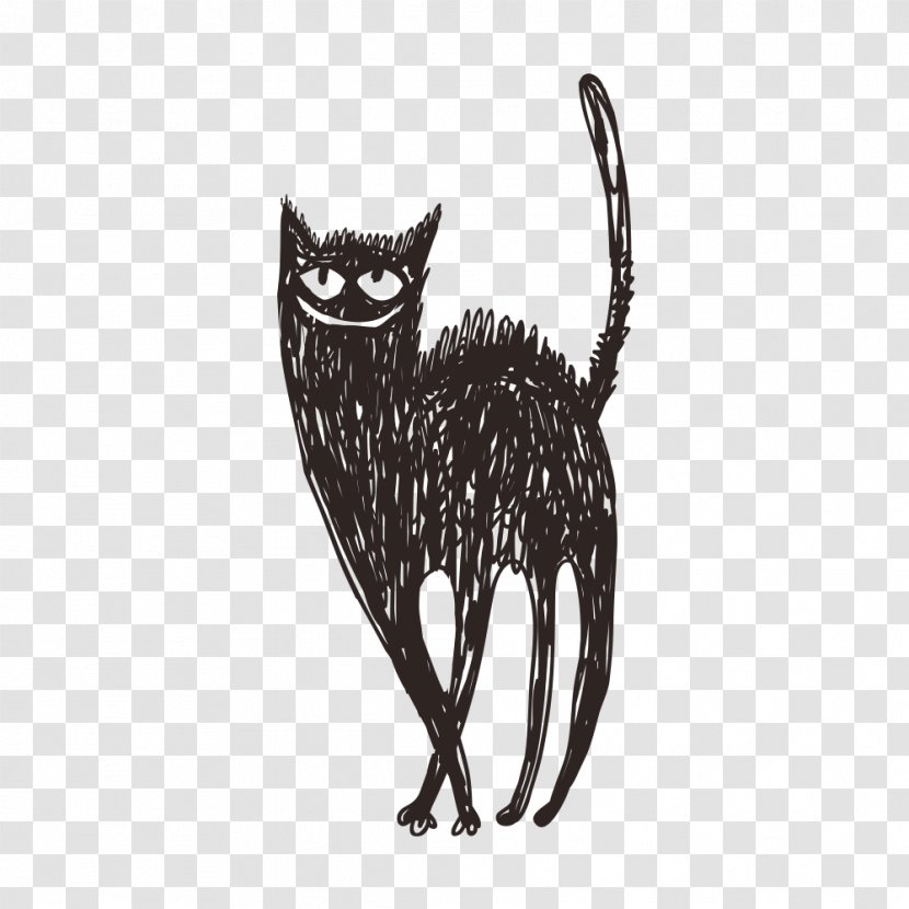 Black Cat Drawing Illustration - Small To Medium Sized Cats - Doodle Transparent PNG