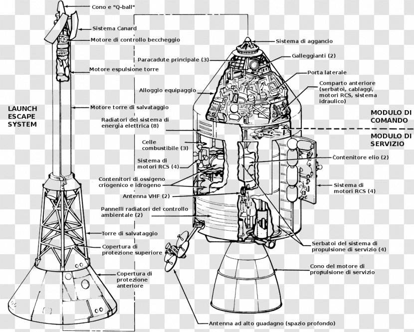 Apollo 11 Program 8 13 Command/Service Module - Black And White - Parachute Transparent PNG