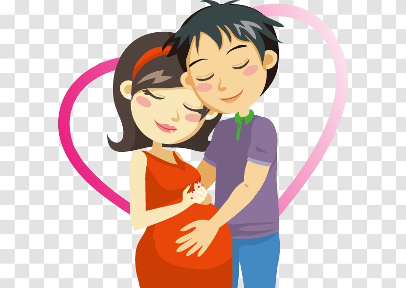 Pregnancy Cartoon Clip Art - Silhouette - Hand Drawn Heart-shaped Pattern Pregnant Couple Transparent PNG