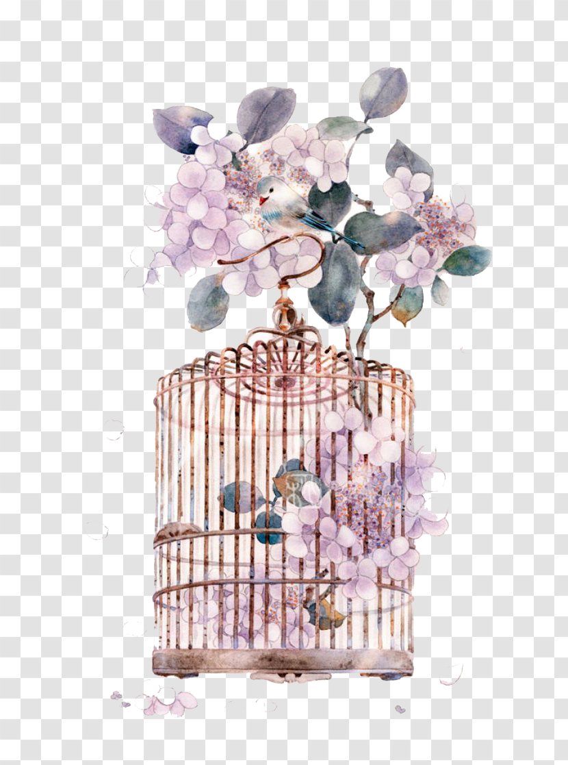 Miyou Chinese Art Watercolor Painting Asian - Cage Transparent PNG