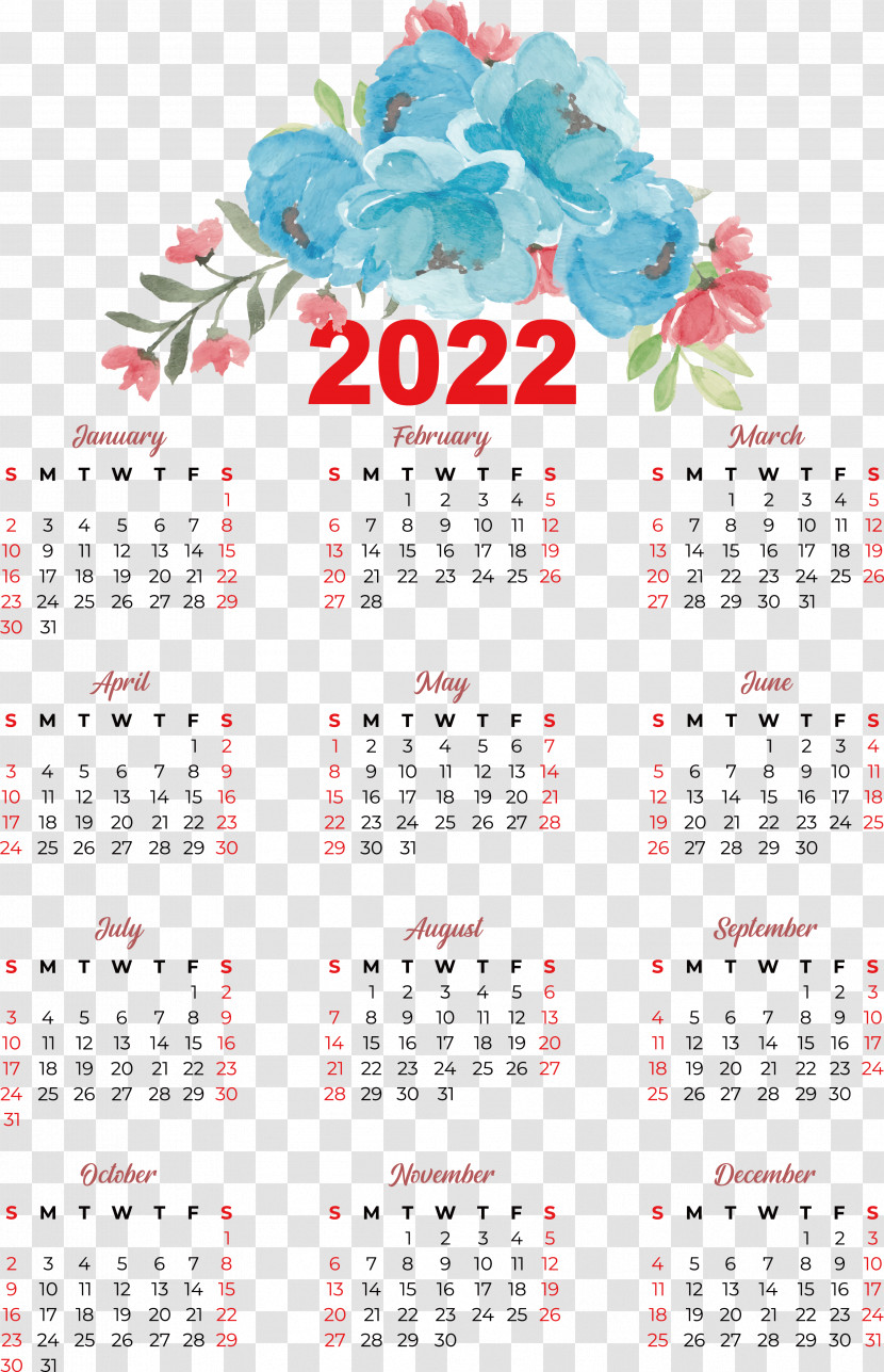 2022 Calendar Calendar Year January Month Transparent PNG