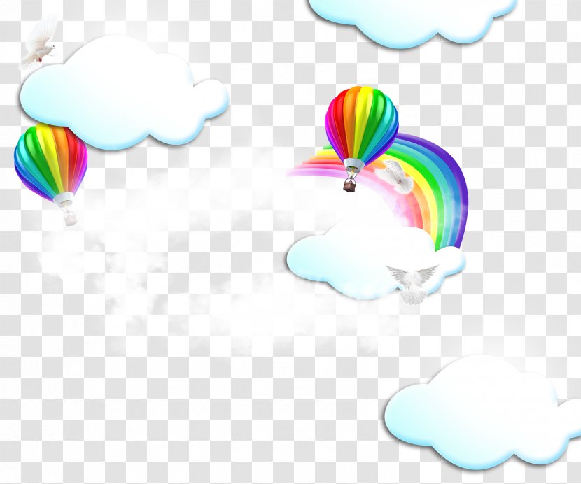 Hot Air Balloon Rainbow - White Pigeon Clouds Decorative Background Transparent PNG