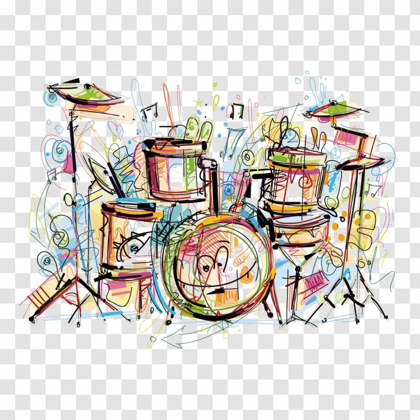 Musical Instrument Drawing Drums - Heart - Painted Transparent PNG