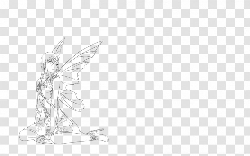 Fairy Line Art Drawing White Sketch - Flower Transparent PNG