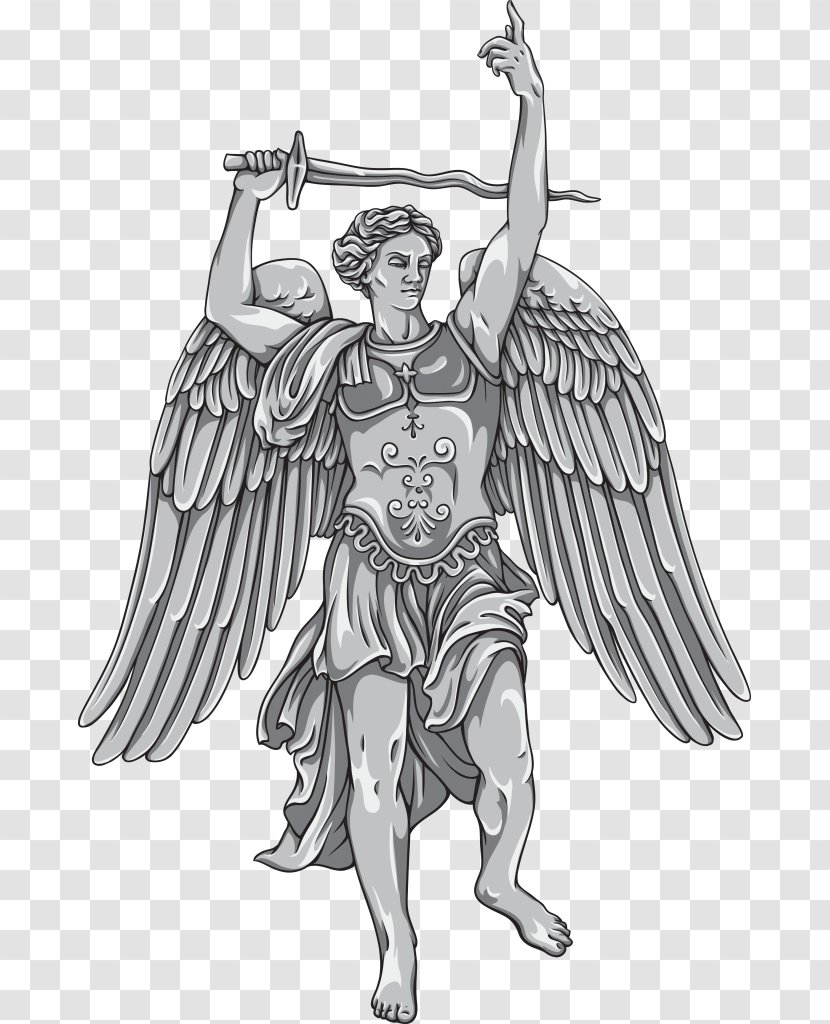 Archangel Michael Saint Gabriel - Monochrome - Angel Transparent PNG