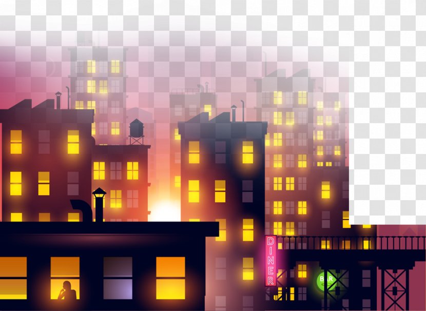 City Midnight Illustration - Tower Block - ​​building Transparent PNG