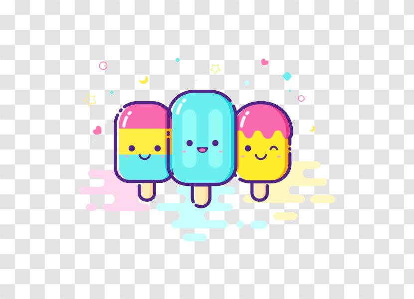 Ice Cream Pop Smile - Watercolor - Three Smiley Popsicles Transparent PNG