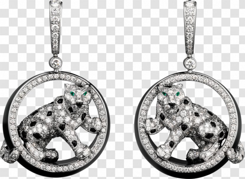 Earring Leopard Cartier Jewellery Emerald - Silver Transparent PNG