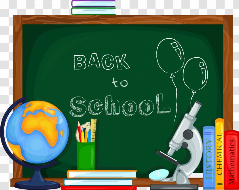 School Clip Art - Teacher - Supplies And Chalkboard Transparent PNG