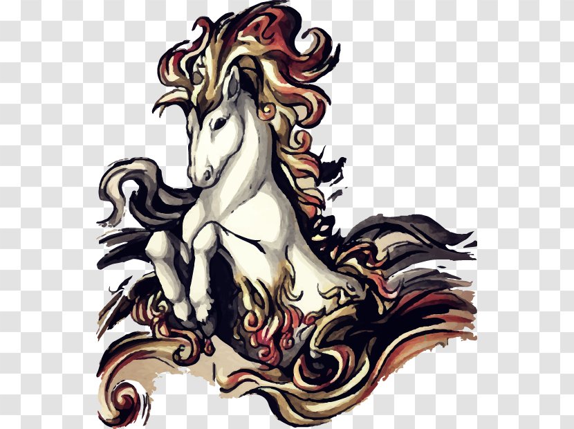 Horse Painting Unicorn - Ink Wash - Hand-painted Transparent PNG