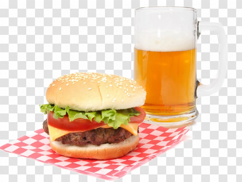 Hamburger Beer Veggie Burger Cheeseburger French Fries - Happy Hour - And Transparent PNG