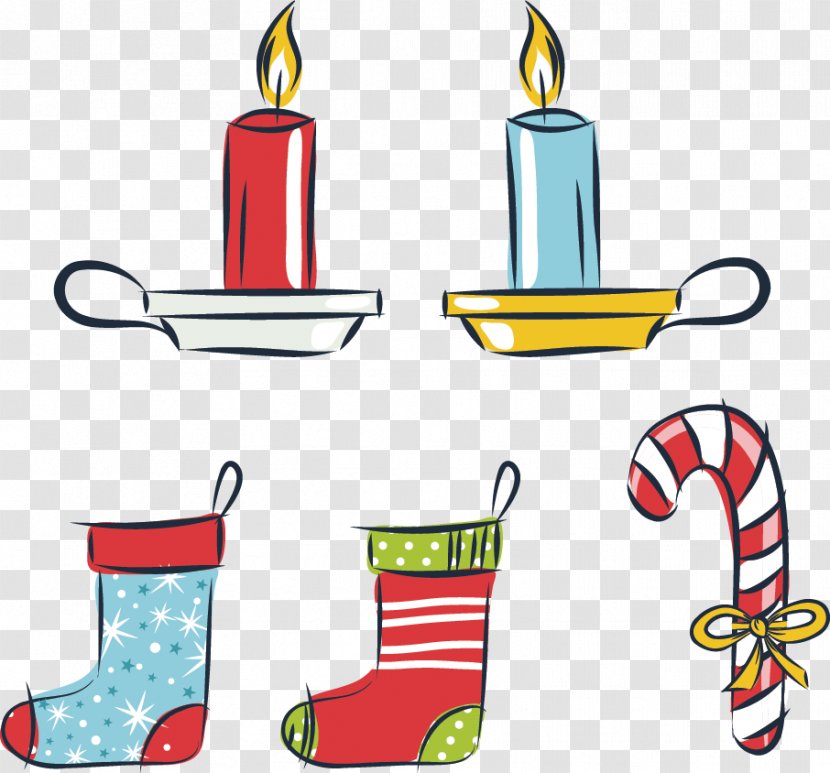 Santa Claus Christmas Stocking - Card - Cartoon Candle Decoration Socks Transparent PNG