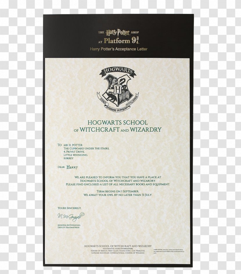 Harry Potter And The Philosopher's Stone Hogwarts Letter Ravenclaw House Transparent PNG
