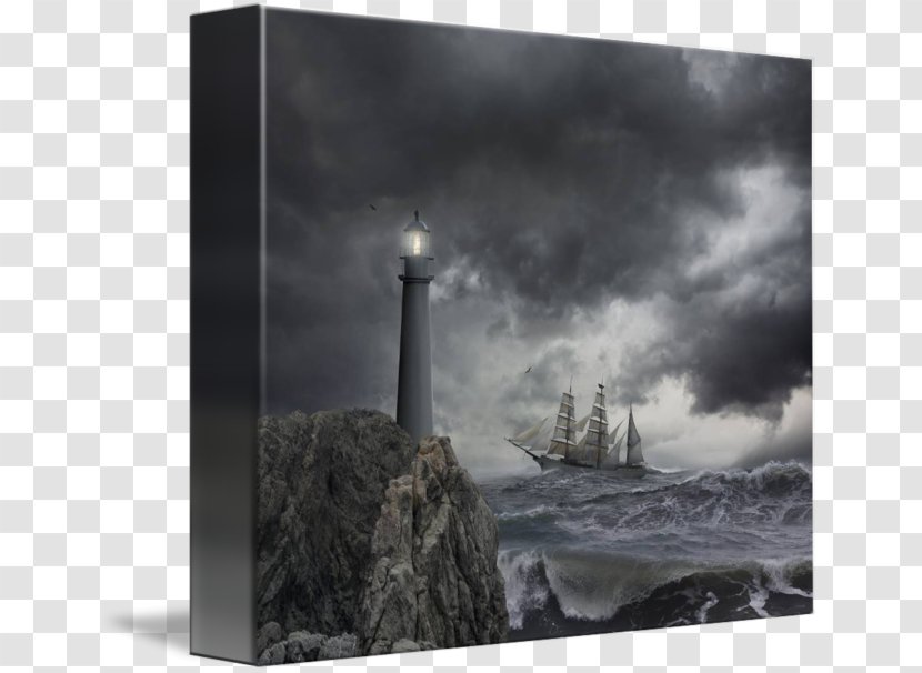 Lighthouse Storm Tall Ship - Sail - Retro Paper Transparent PNG