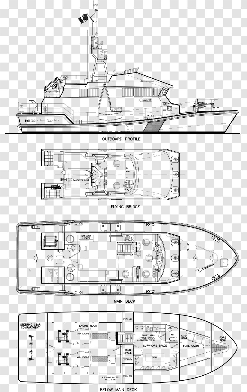 Technical Drawing Lifeboat Canadian Coast Guard Patrol Boat Ship - Blueprint Transparent PNG